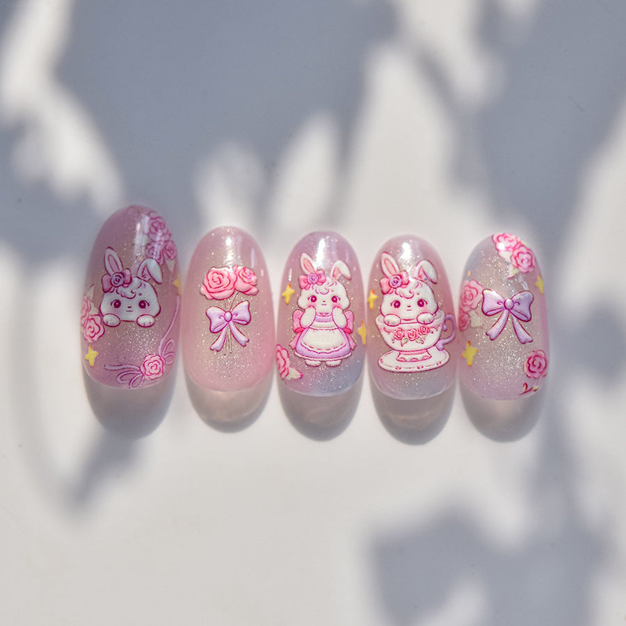Pink Bunny Tea Party – 5D Embossed Cute Nail Art Set
