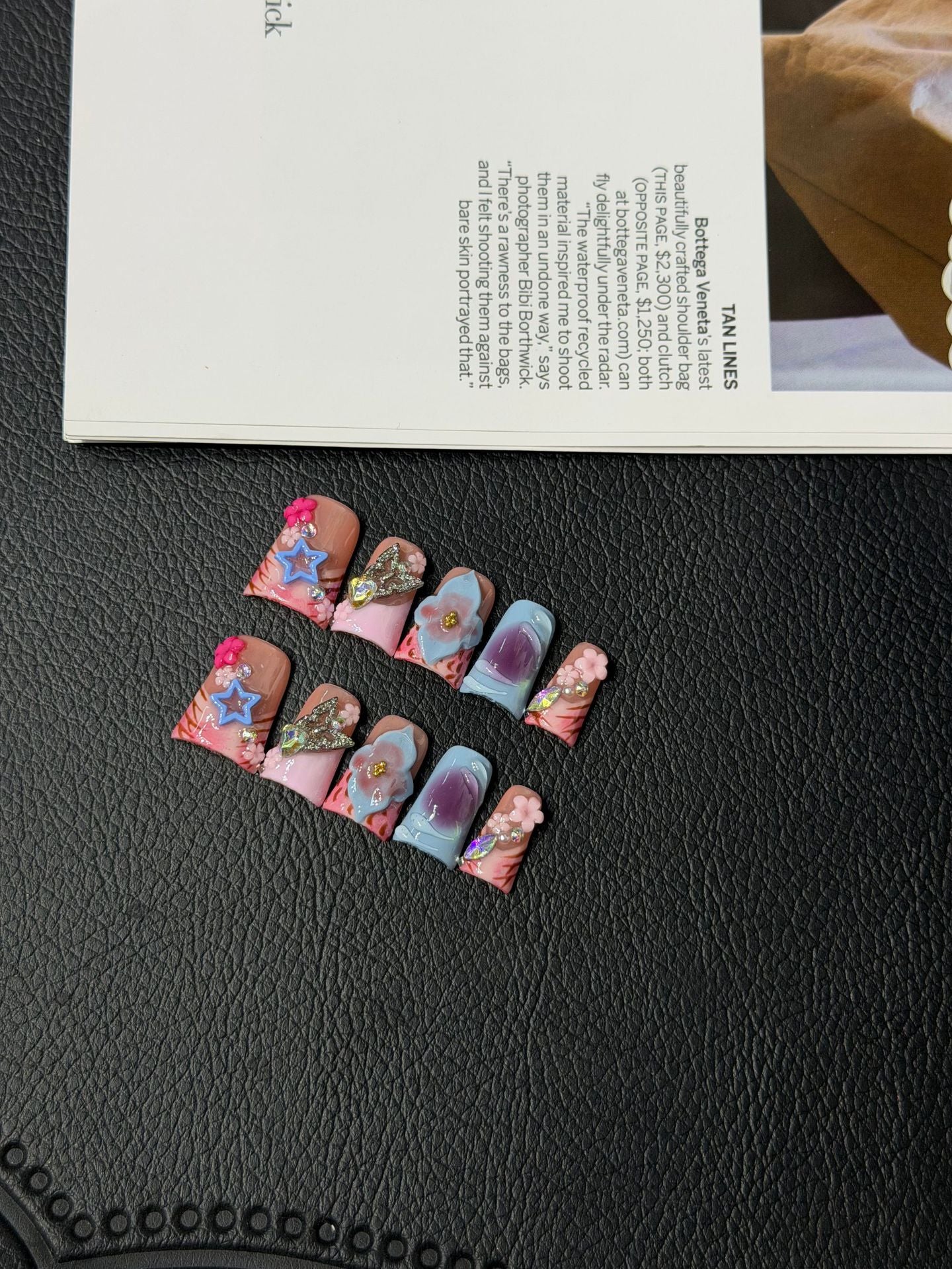 365nails: 夢幻花園 — 3D 花朵與星星 手工製 方形穿戴甲