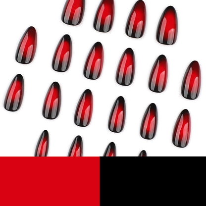Y2K Cool Spicy Red Smudge Contrast Short Almonds press-on nails