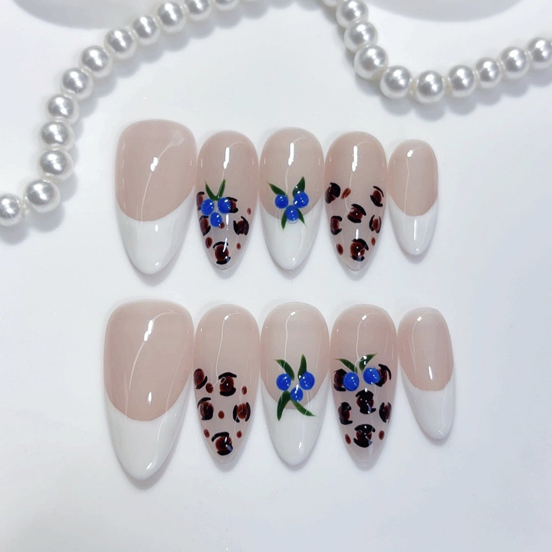 Woodland Berry: "Blueberry French" – Almond Shape Handmade Press-On Nails