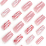 Unhas postiças rosa simples e doces, peça longa bronzeadora, rosa e branca, arte de unha, unha postiça para esfumar os dedos, atacado｜365nails