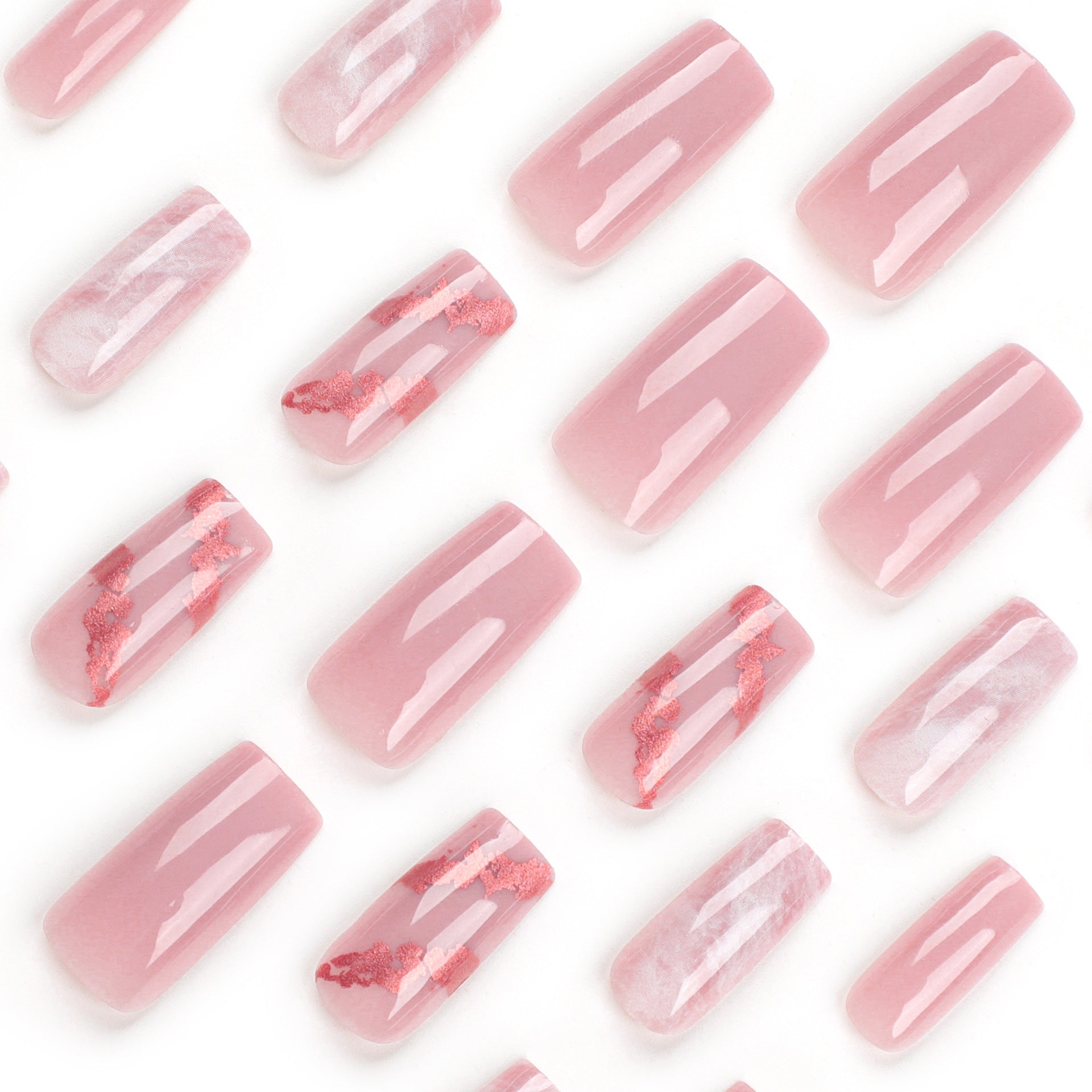 Unhas postiças rosa simples e doces, peça longa bronzeadora, rosa e branca, arte de unha, unha postiça para esfumar os dedos, atacado｜365nails