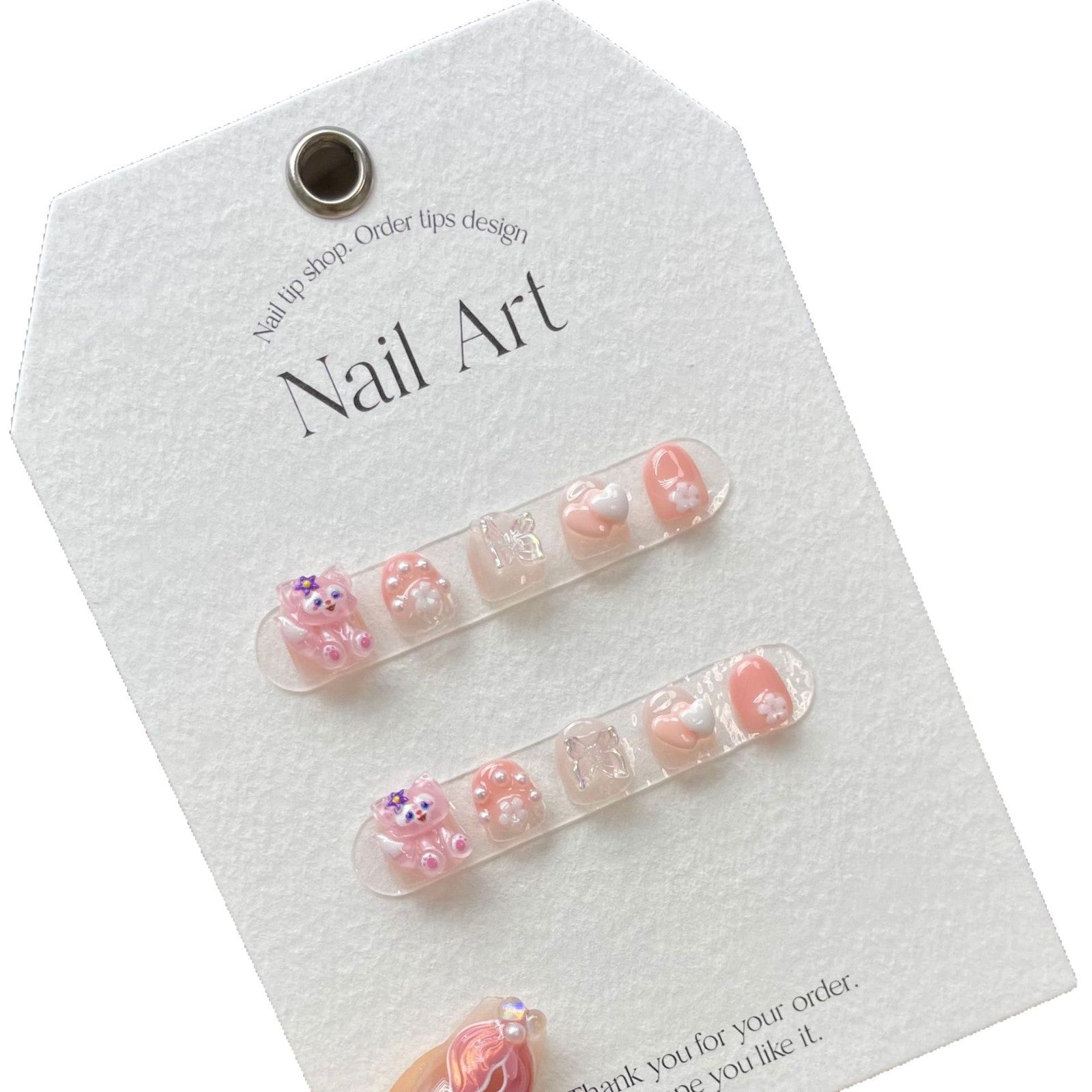 365nails-LinaBell 兒童系列：「可愛粉紅狐狸」短款方形兒童穿戴甲
