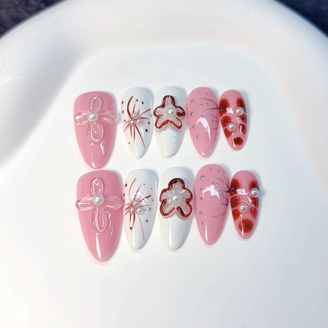 Sakura Whisper : "Cerise blush" – Ongles press-on longs en amande