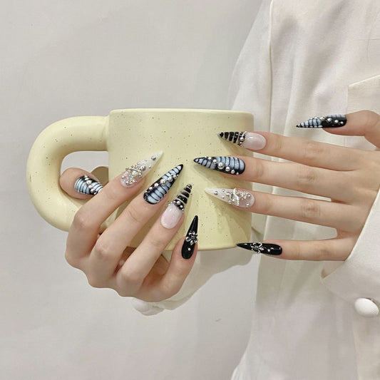 Blue Dream Aurora Smudges Crocodile Pattern Saturn handmade press on nails Handmade False Nails | 365nails