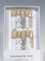 Soft Nude French Bow Crystal Elegance Press On Nails