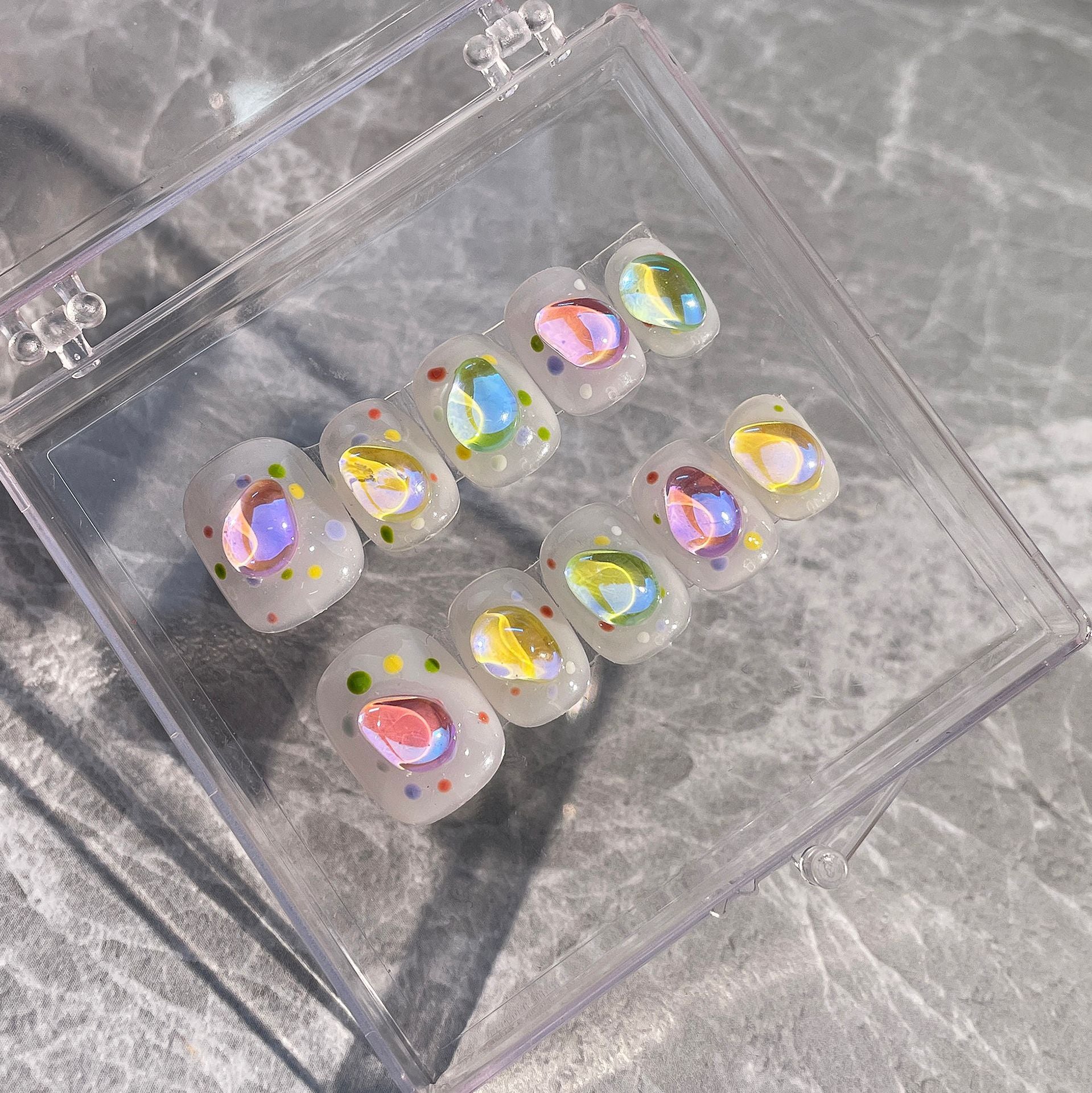 365nails: "Aurora Jelly Bubbles" – Short Squoval Handmade Press-On Nails