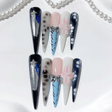 Midnight Floral Contrast Art Press On Nail Set