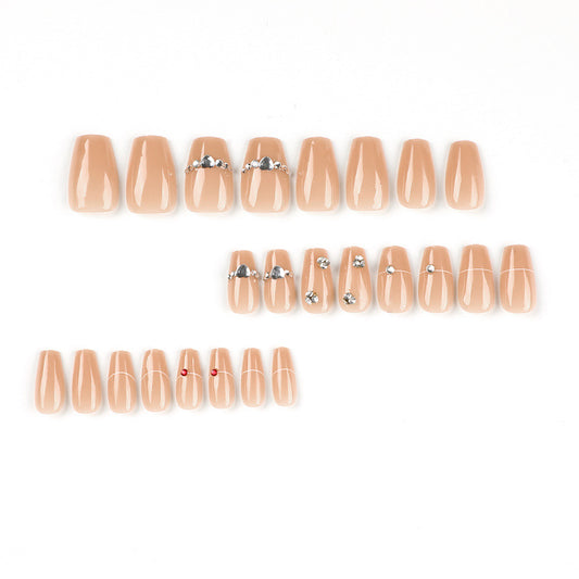 Wear nail piece Nude rhinestone white line nail patch Wear nail nail finished fake nail nails｜365nails