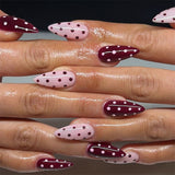 Short Almond Red Dot Pink press-on nails