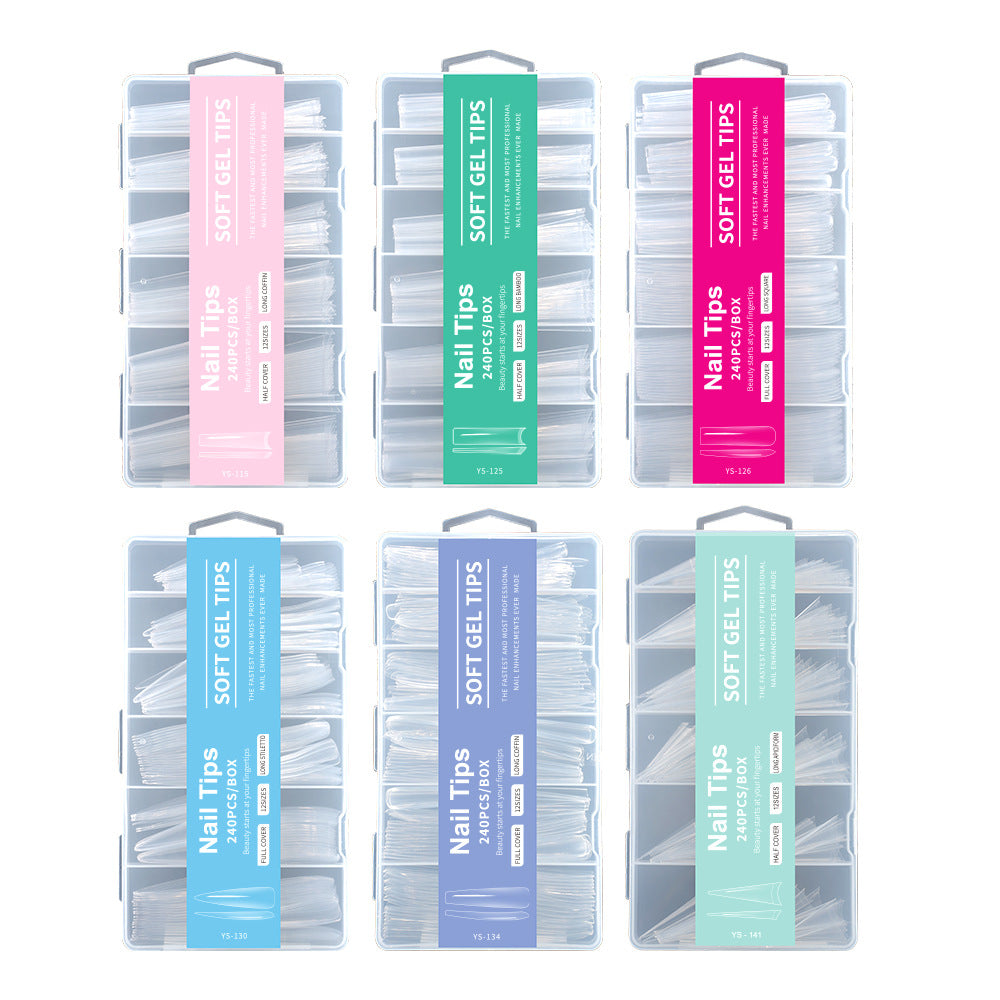 Nail Tips semi-full sticker, light sticker, extended water pipe nail 240 pieces XXXL thin dog transparent manicure patch fake nail