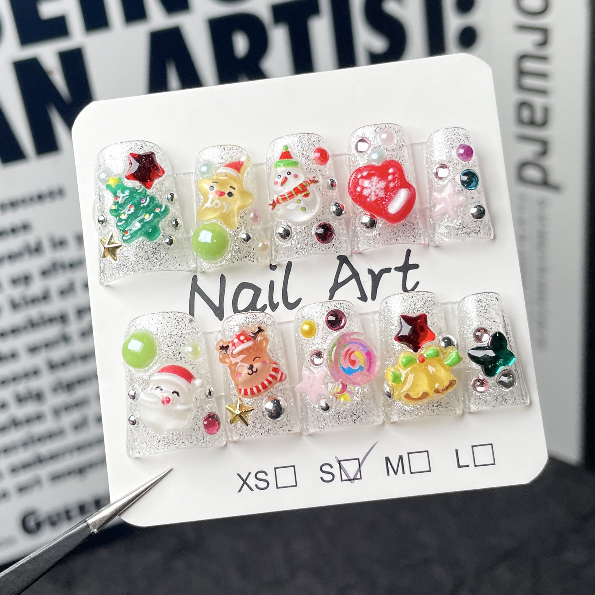 Cute Christmas Nails with Festive 3D Charms