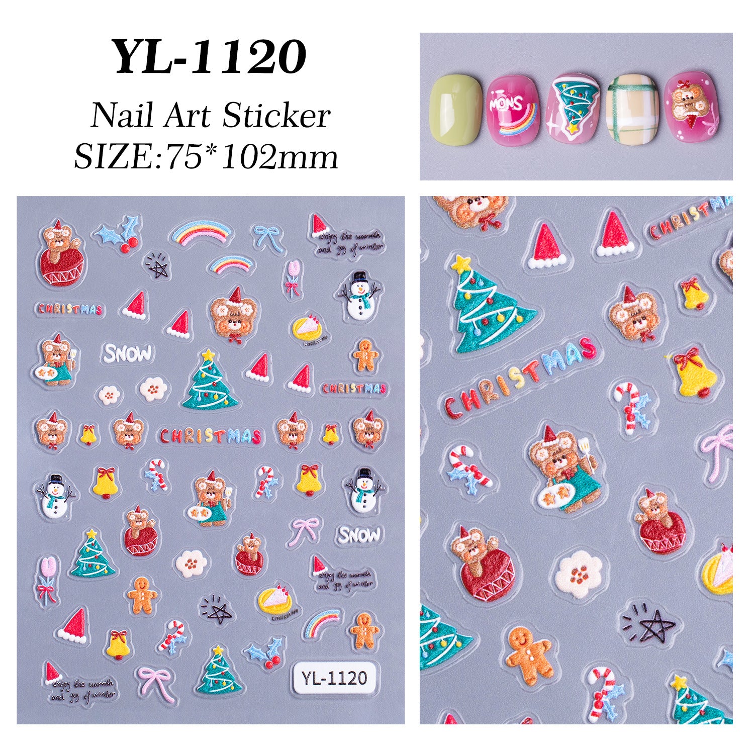 Christmas series nail art sticker 5D relief three-dimensional cute snowman DIY Christmas nail sticker jewelry YL