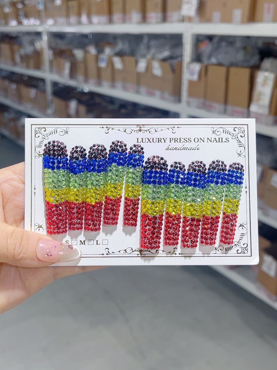 Rainbow Crystal Gradient Sparkle Press On Nail Set