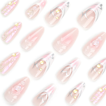 Peach love French  3D almond  mermaid bubble bead nail art piece finished product wholesale｜365nails