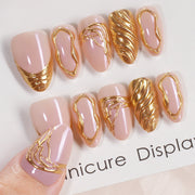 "Champagne Gold 3D Swirls" - Elegant 32Pcs Press-On Nails Set
