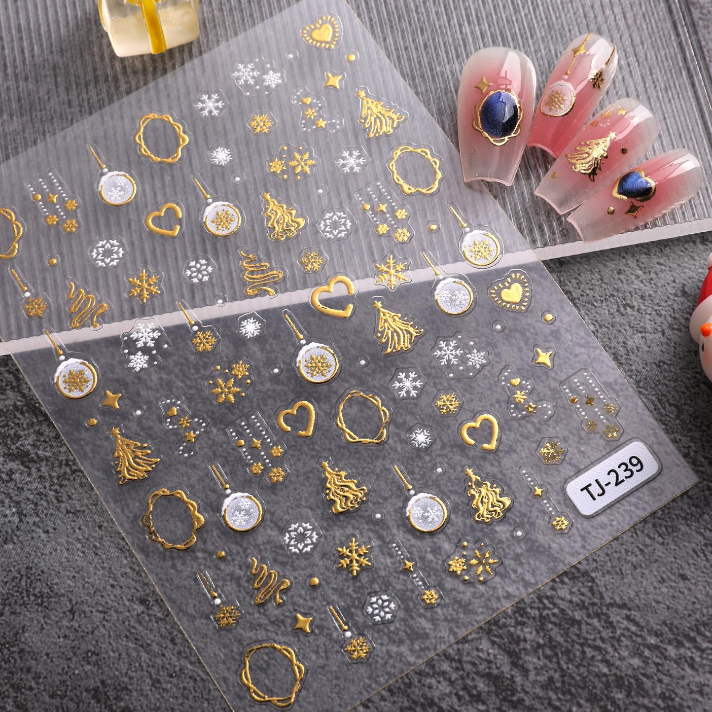 Bronzing Christmas Tree Nail Art Sticker 5D Embossed Three-dimensional Snowflake Christmas Ball DIY Nail Sticker Ornament TJ