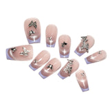 Nueva pieza de verano, uña postiza a presión, estilo francés, morado, ojo de gato, uñas a presión, uña de mariposa tridimensional, producto terminado｜365nails
