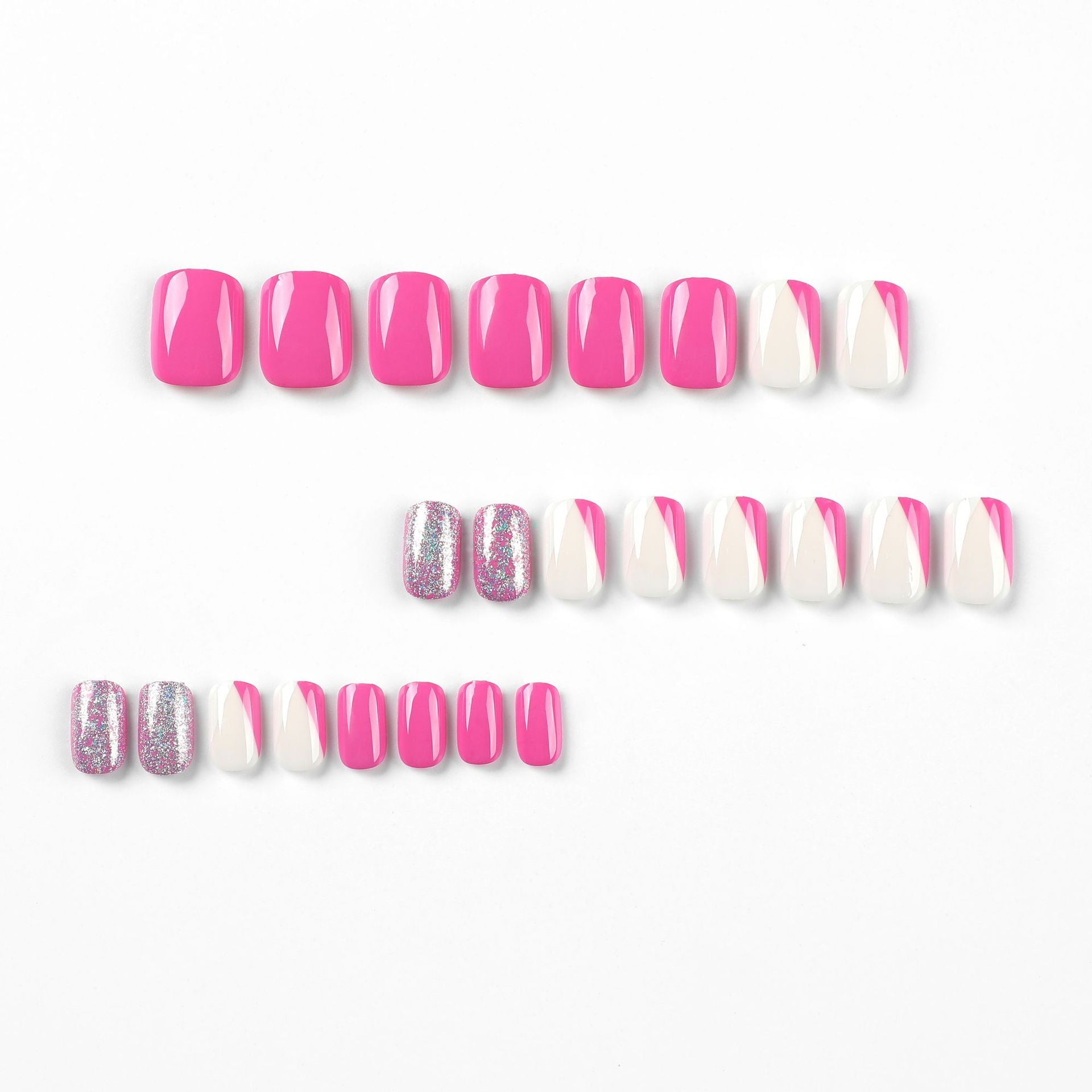 nails art piece wholesale white purple contrasting color silver glitter Press onable nails sticker short fake nails patch nails piece finished product｜365nails