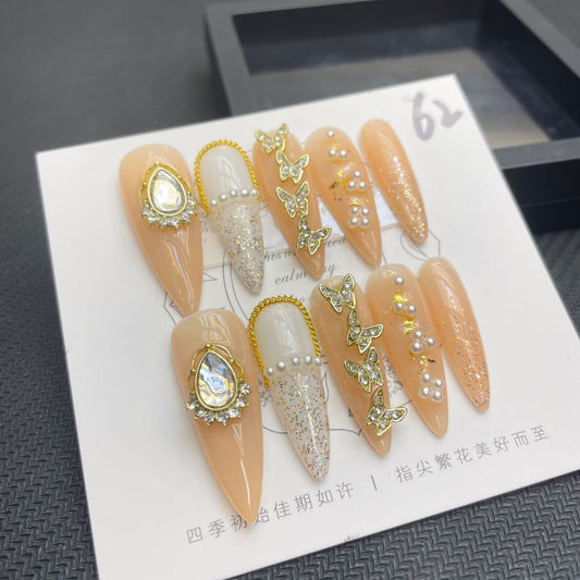 Internet celebrity popular pearl pendant nail drill press-on nails versatile zircon jewelry | 365nails