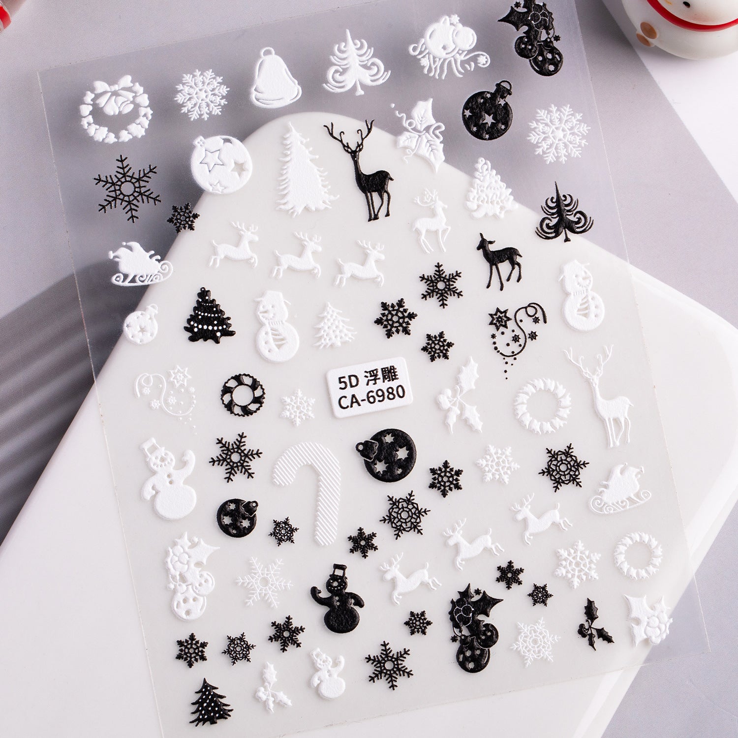 可愛聖誕雪人指甲貼 5D 浮雕立體 聖誕老人與麋鹿飾片 CA