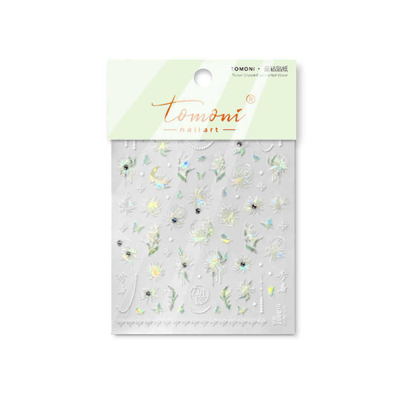 Holographic Blue Epiphyllum & Celestial Nail Sticker Set – "Celestial Epiphyllum Glow"