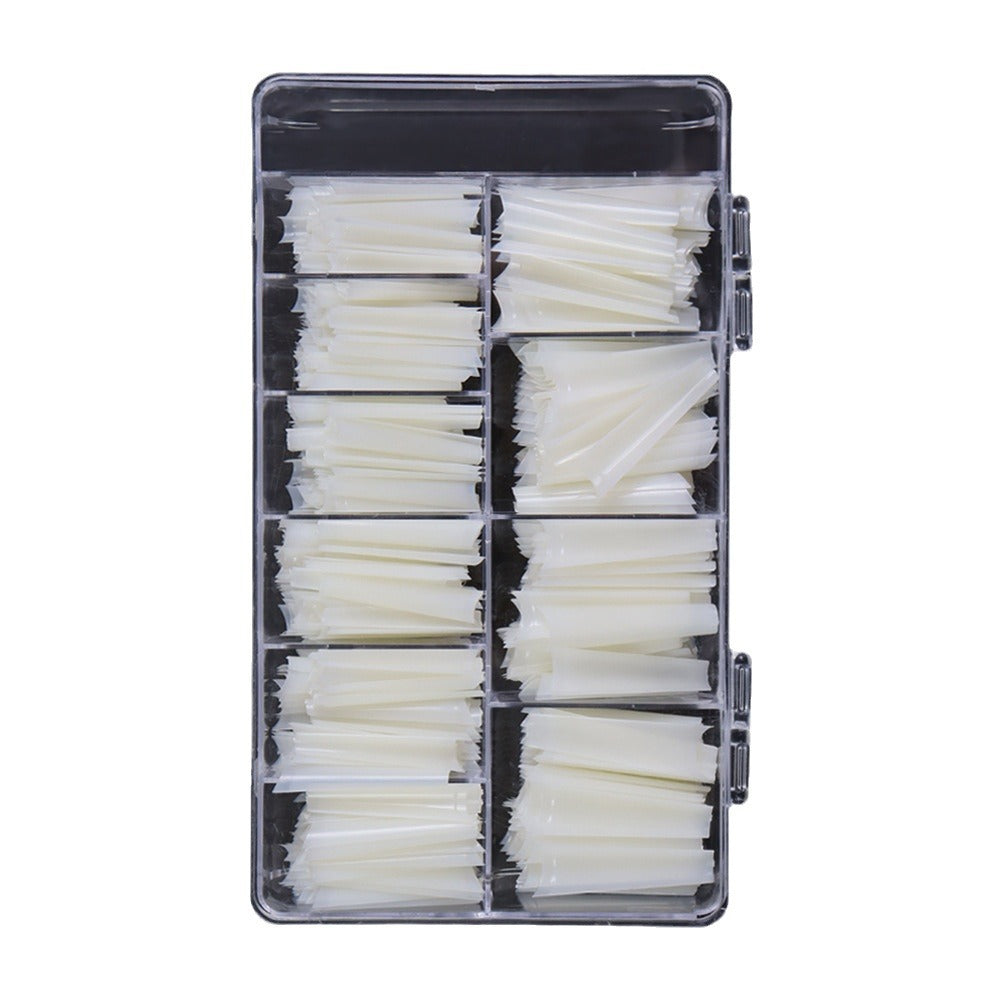 Embouts d’ongles allongeants — faux ongles super longs tête plate, demi‑autocollant, effet denim, forme trapèze press‑on — vente en gros (MOQ=3)