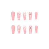 Wear nail pads Elk Christmas fake nails Pink white contrasting rhinestone nail pads Wholesale nail pads｜365nails