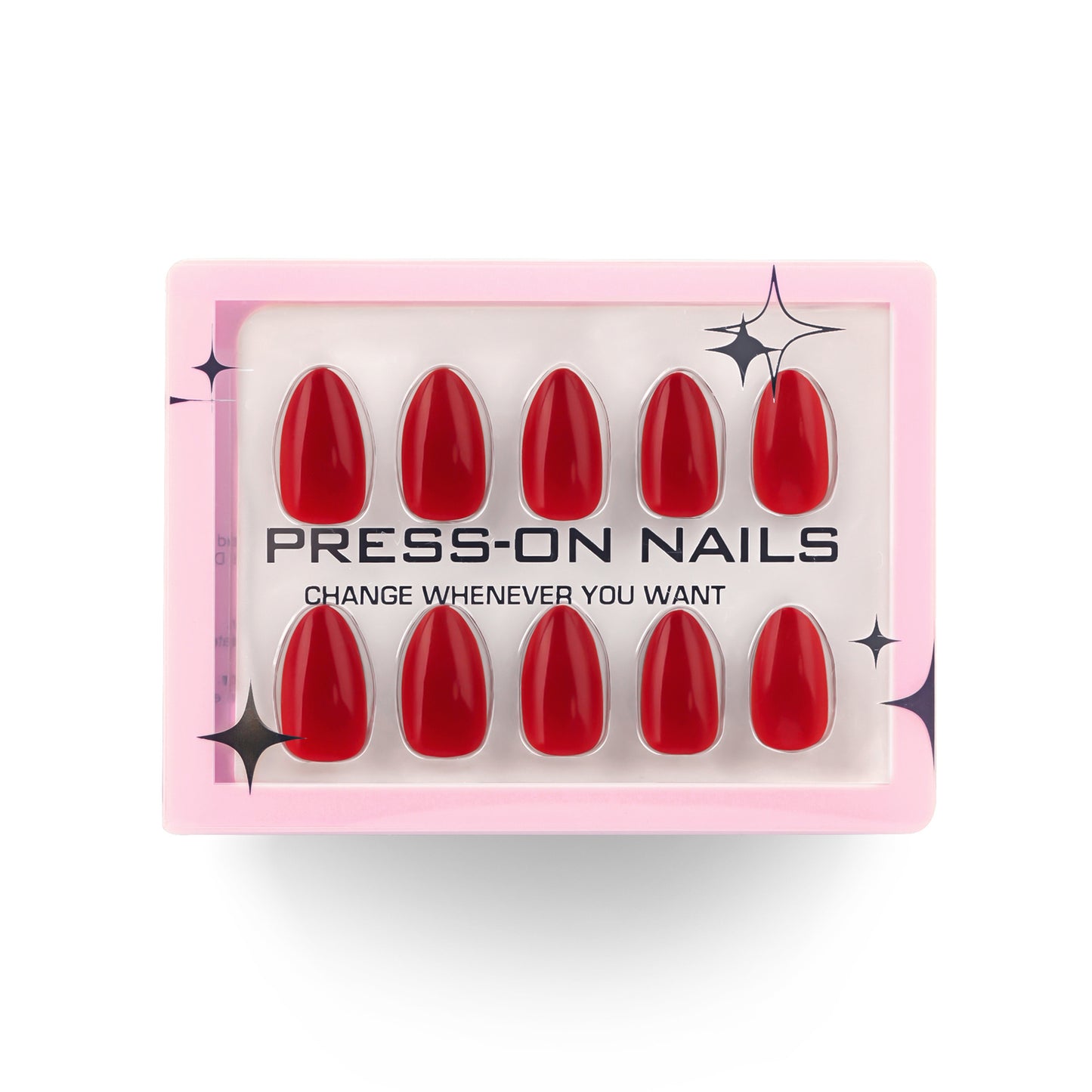 Uñas postizas Premium Sense de 30 piezas en caja, color rojo sólido, para uso diario, cortas, almendradas | 365nails