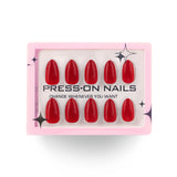 Premium Sense 30 Pieces Boxed Wear Nail Big Red Solid Color Gel Nail Art Short Almond Nail False Nail｜365nails