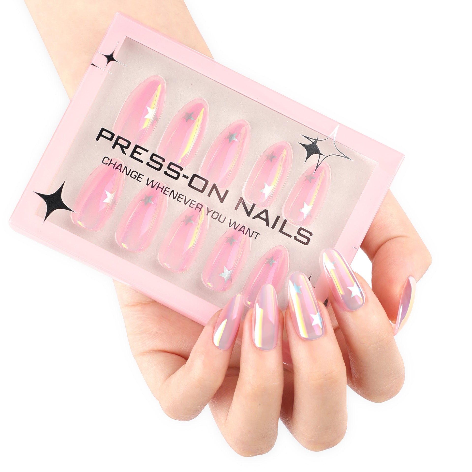Silver star manicure 30pcs fake nails short almond nail