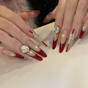 365nails: "Crimson Royalty" – 3D Diamond French Handmade Stiletto Nails