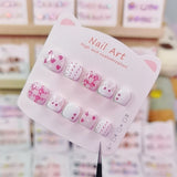 Pink Heart Polka Cute Kids Press On Nails Set