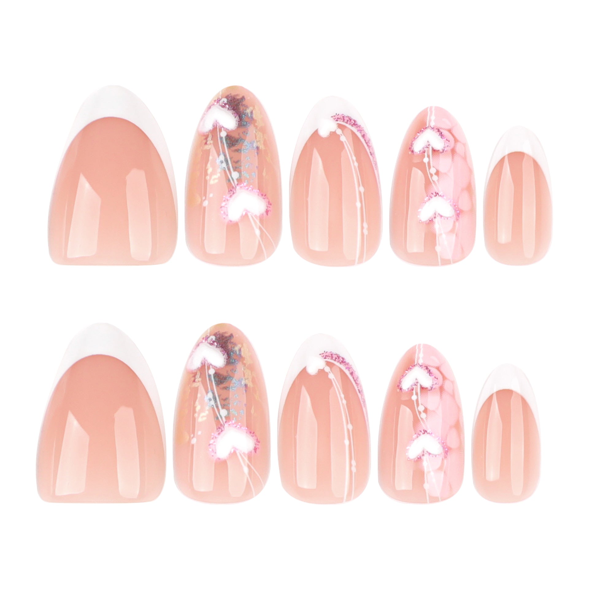 Simple Wearable Fake Nails French White Nail Art 3D Love Detachable Wearable Fake Nails｜365nails