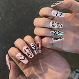 nails patch press on nails pink nails piece black cartoon graffiti silver love ins wind press on nails nails｜365nails
