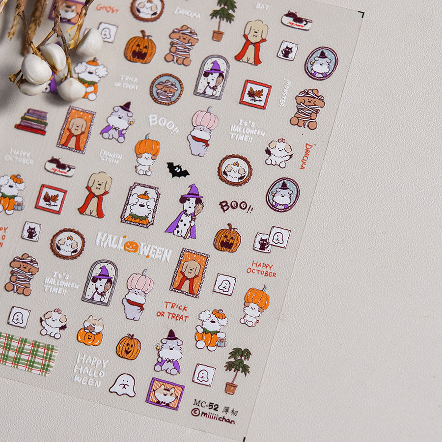 Kawaii Halloween Bear & Ghost Nail Sticker Set – "Spooky Cute Halloween Bears"