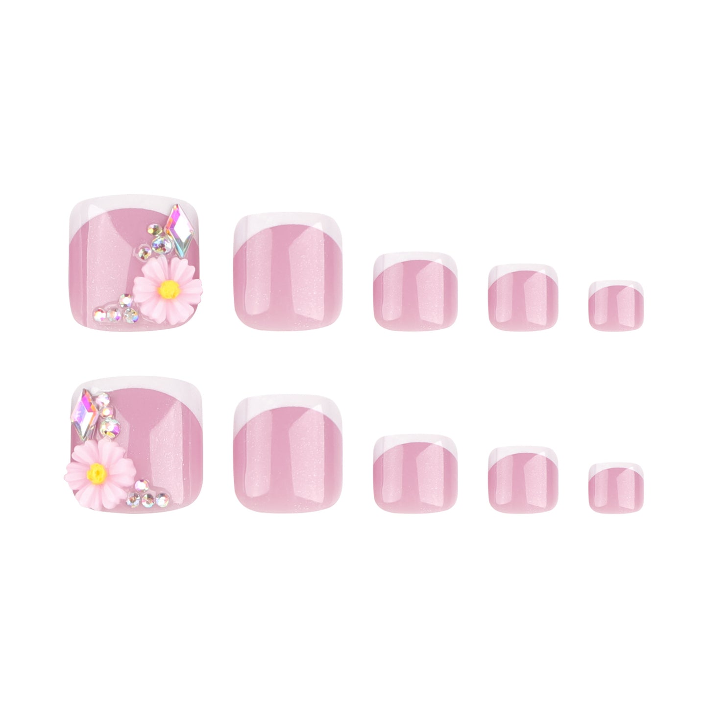 Uñas francesas blancas sencillas para prensar en las uñas de los pies, novedad de verano, manicura de pies con flores, taladro flash, venta al por mayor | 365nails