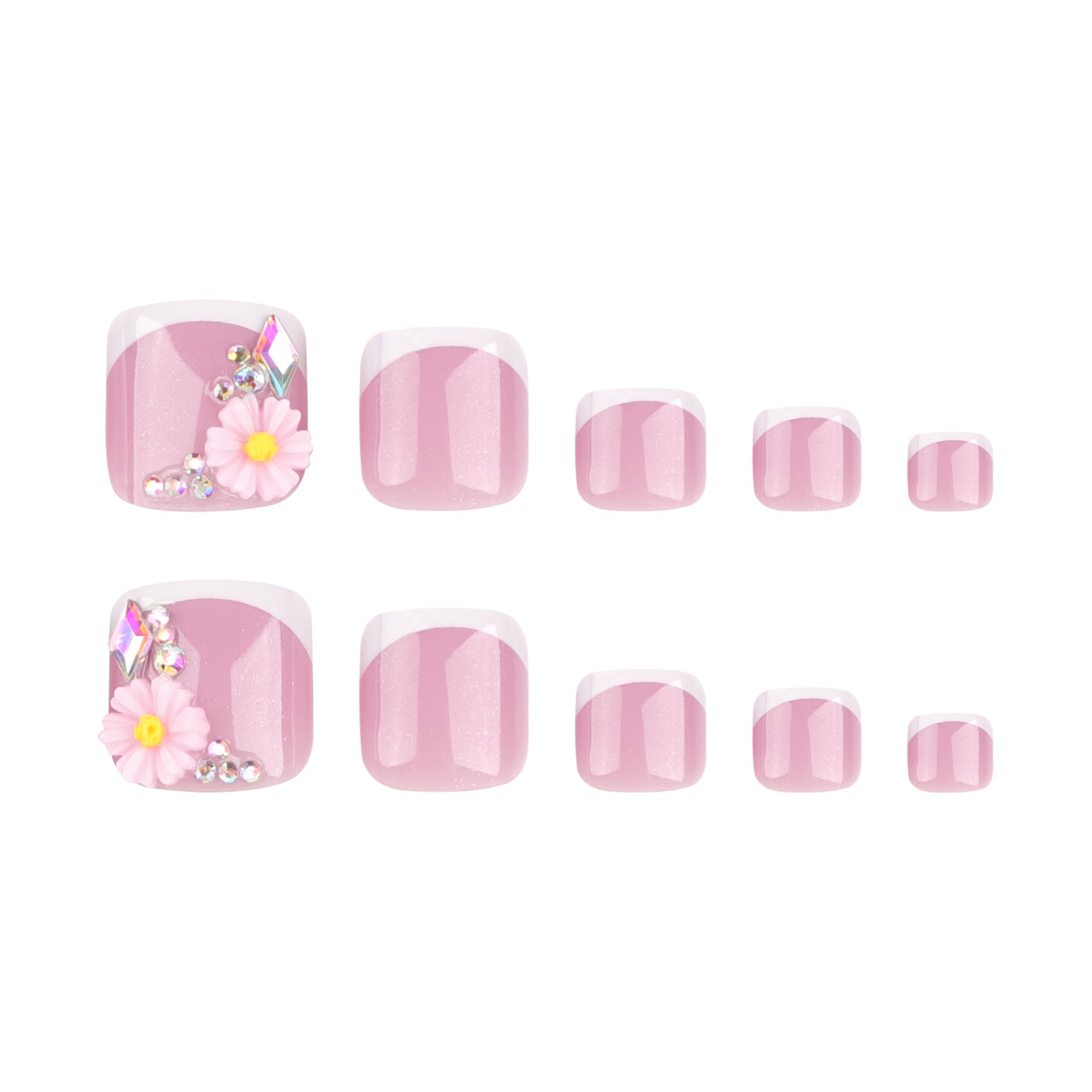 簡約法式白色足部穿戴甲 夏日新款 花朵閃鑽趾甲片 批發｜365nails