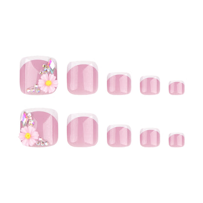 Uñas francesas blancas sencillas para prensar en las uñas de los pies, novedad de verano, manicura de pies con flores, taladro flash, venta al por mayor | 365nails