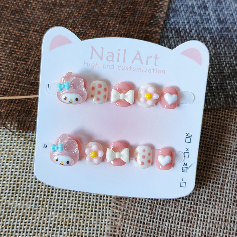 365nails: "peach my melody" – short round handmade kids press-on nails
