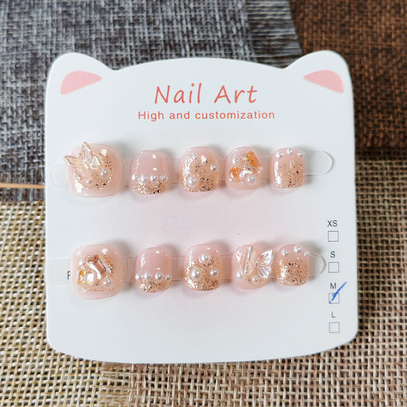365nails: "champagne princess crown" – short squoval handmade kids press-on nails