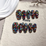 Multicolor Crystal Full Cover Statement Press On Nails