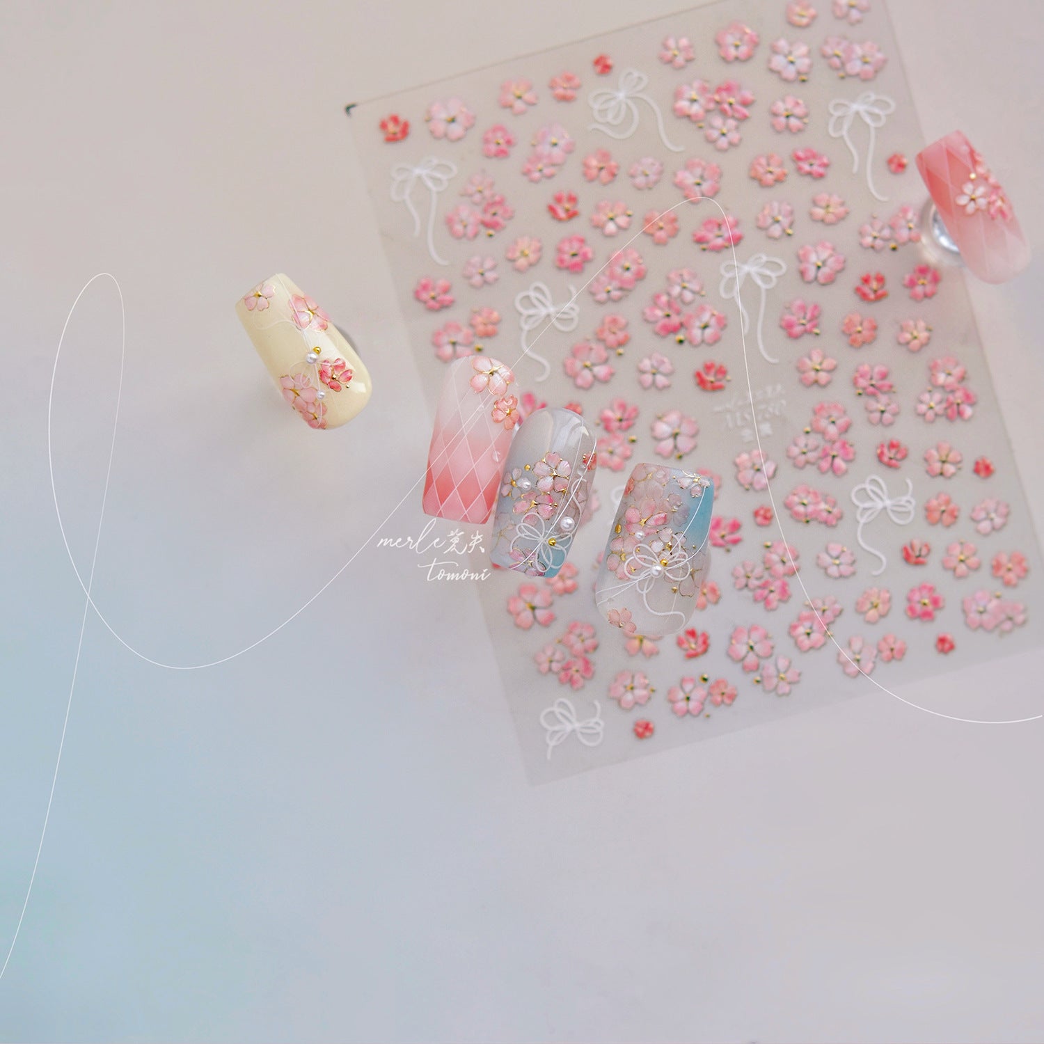 Pink Cherry Blossom Collection: "Romantic Pink Cherry Blossom" – 3D Embossed Nail Sticker