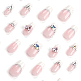 Unhas francesas com flash de diamantes explosivos, adesivos de unha removíveis e usáveis, arte de unhas falsas ｜365nails