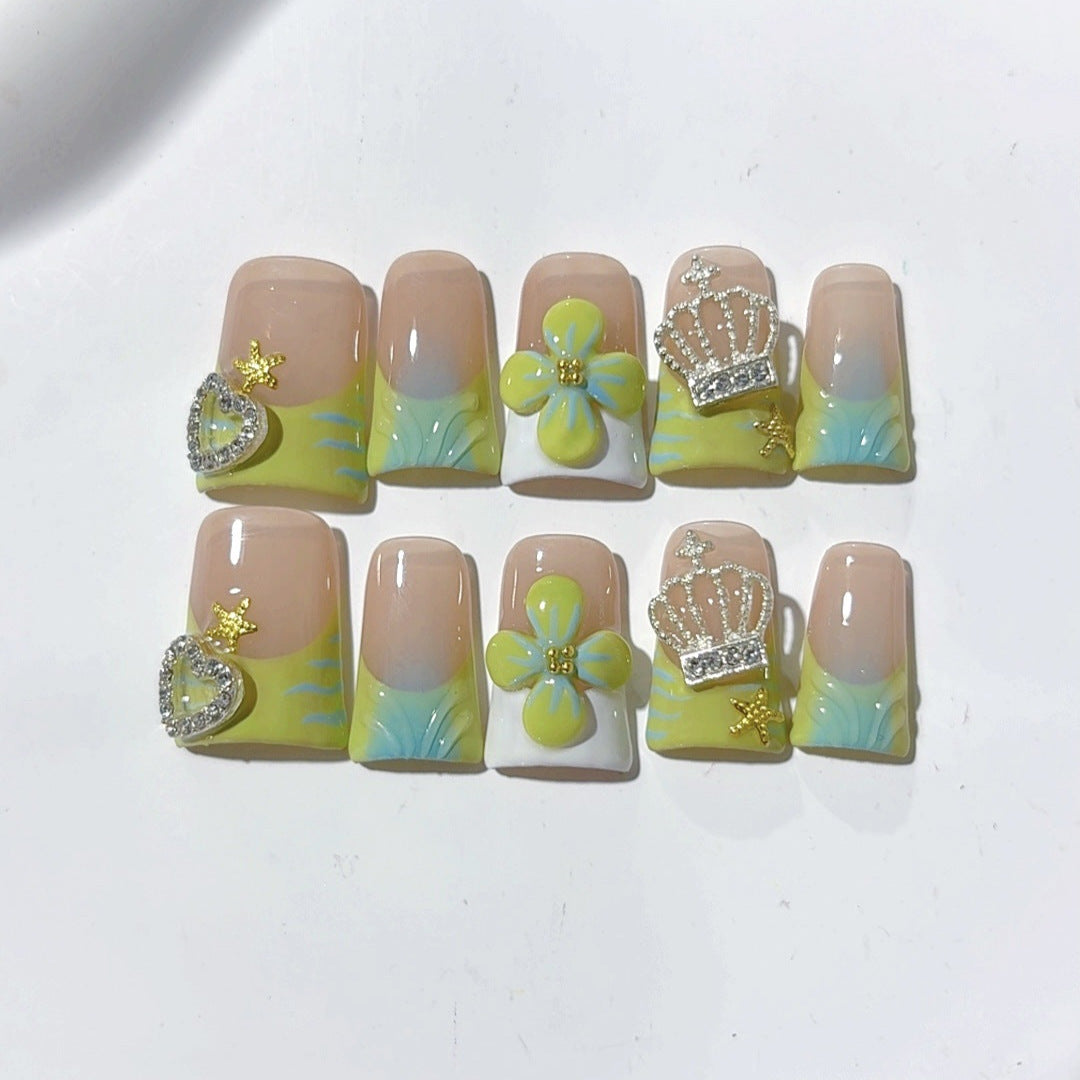 Tesouro Costeiro: "Coroa de Conchas" – Unhas Postiças Quadradas Curtas