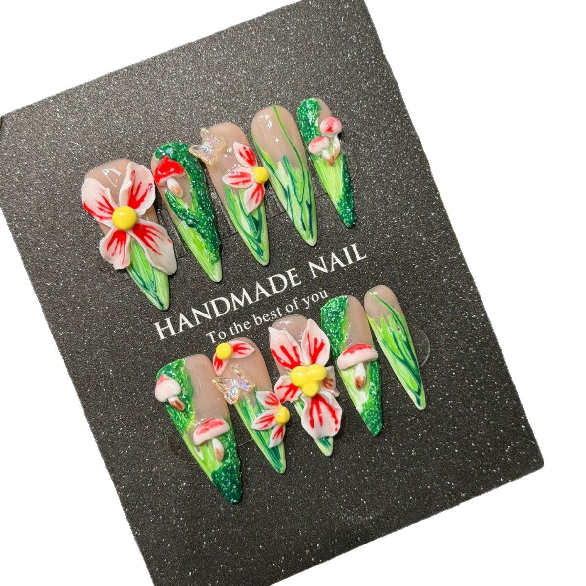 Tropical Escape Collection: "Plumeria Paradise" – Medium Almond Press-On Nails