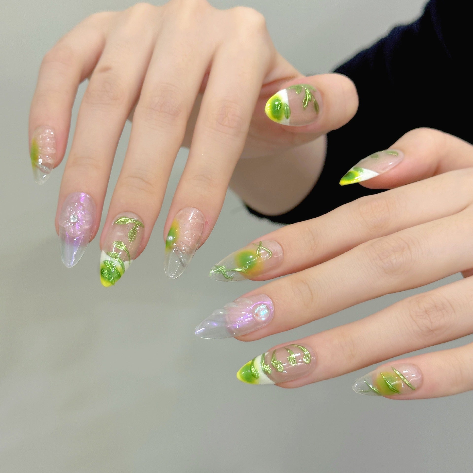 Fresh Green Leaf Jelly Press On Nails