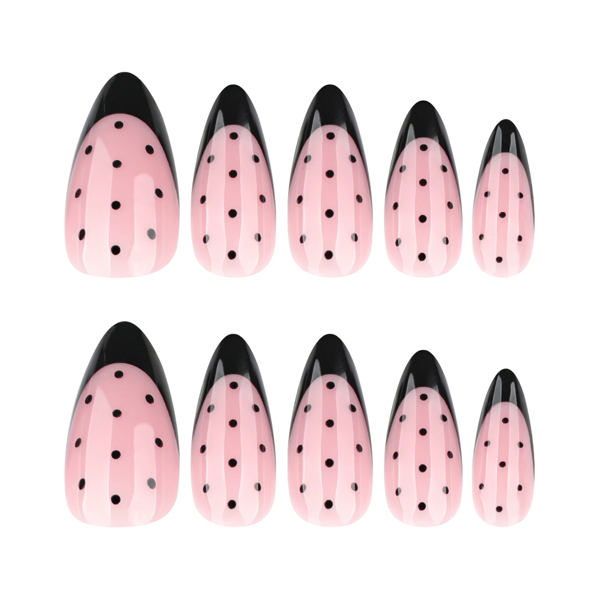 Simple french black press-on nails black polka dot round dot manicure nail chips almond nails