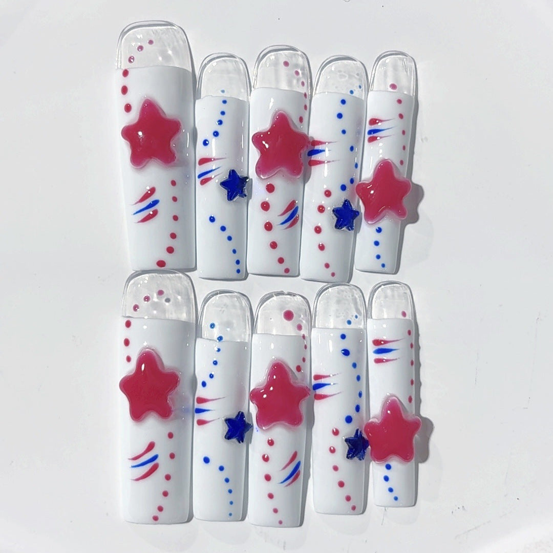 Red Blue Star Pop Art Press On Nails