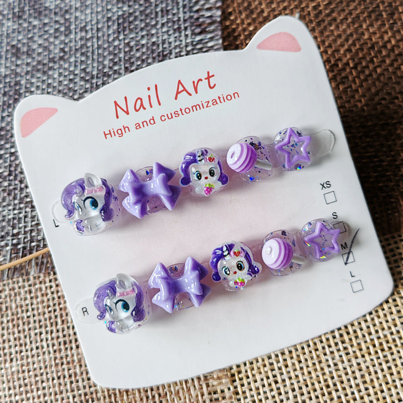 365nails: 紫晶魔法小馬 – 短款圓形手工製兒童穿戴甲